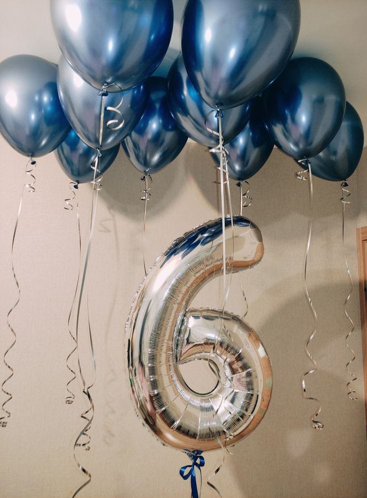 Blue Theme Ceiling Balloons With Number 6